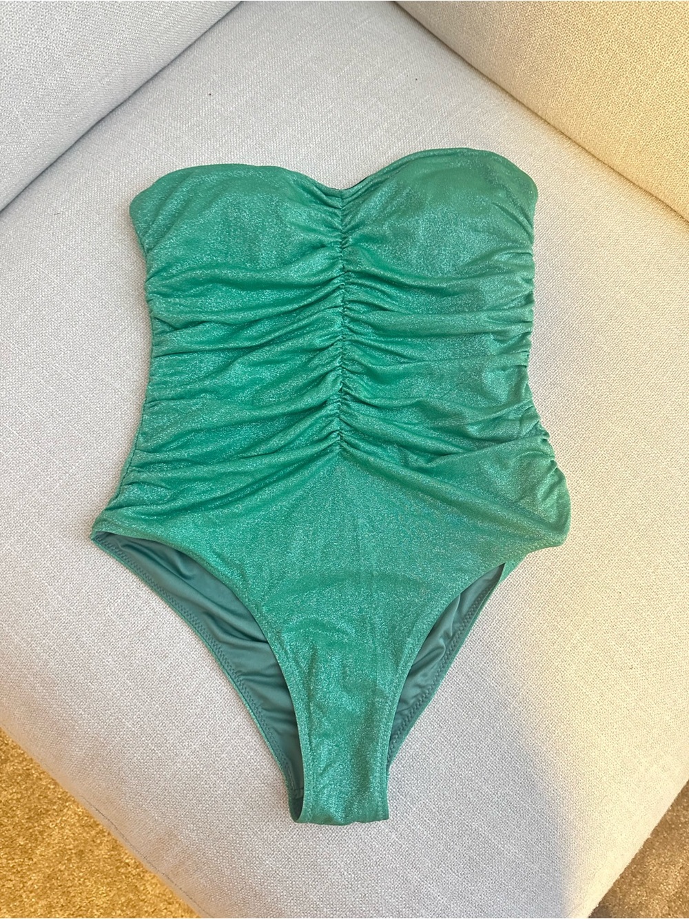 ONE PIECE Rouched Green Glittery Bikini